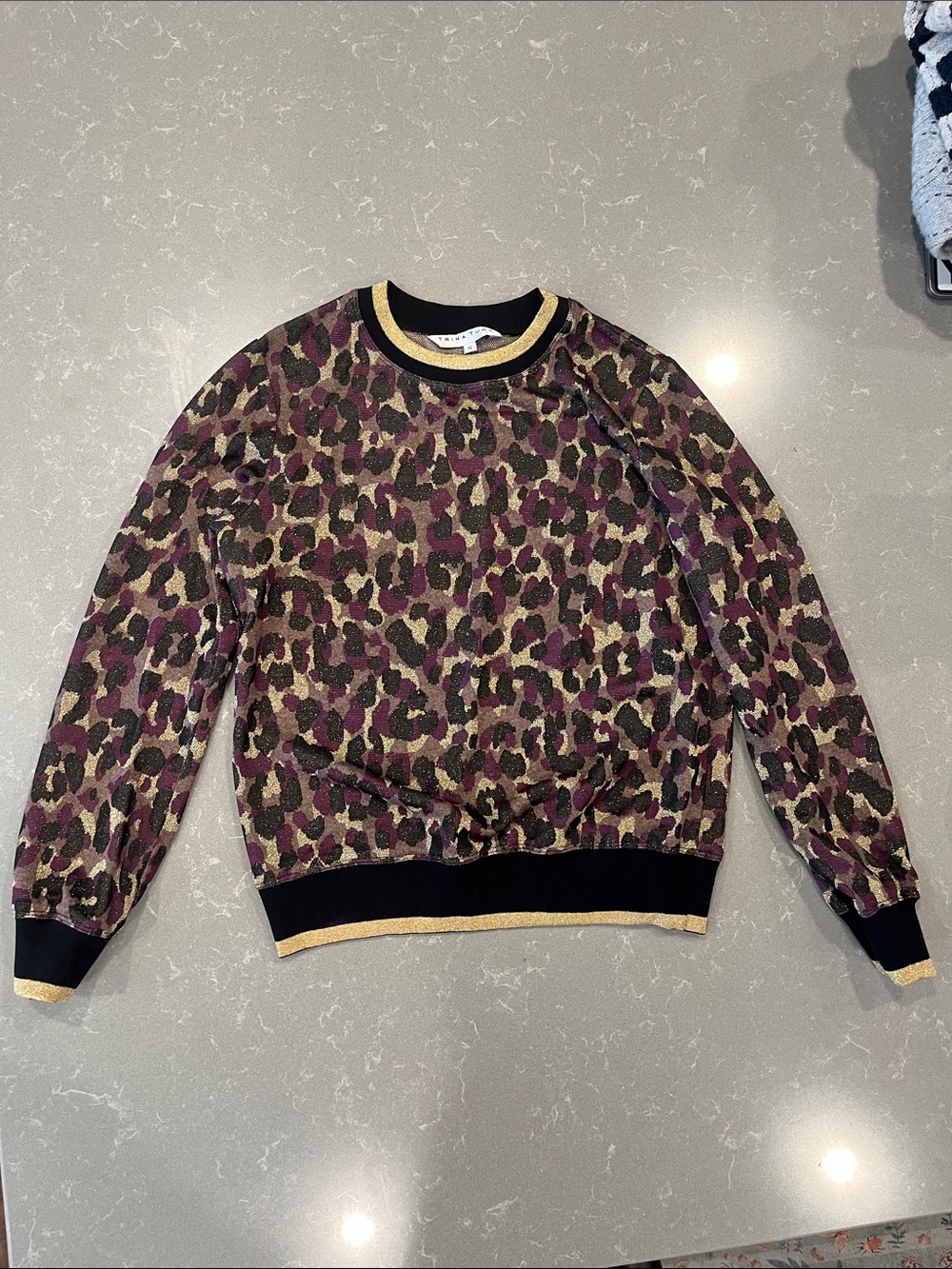 Leopard-Print Crewneck Sweater in Purple and Gold